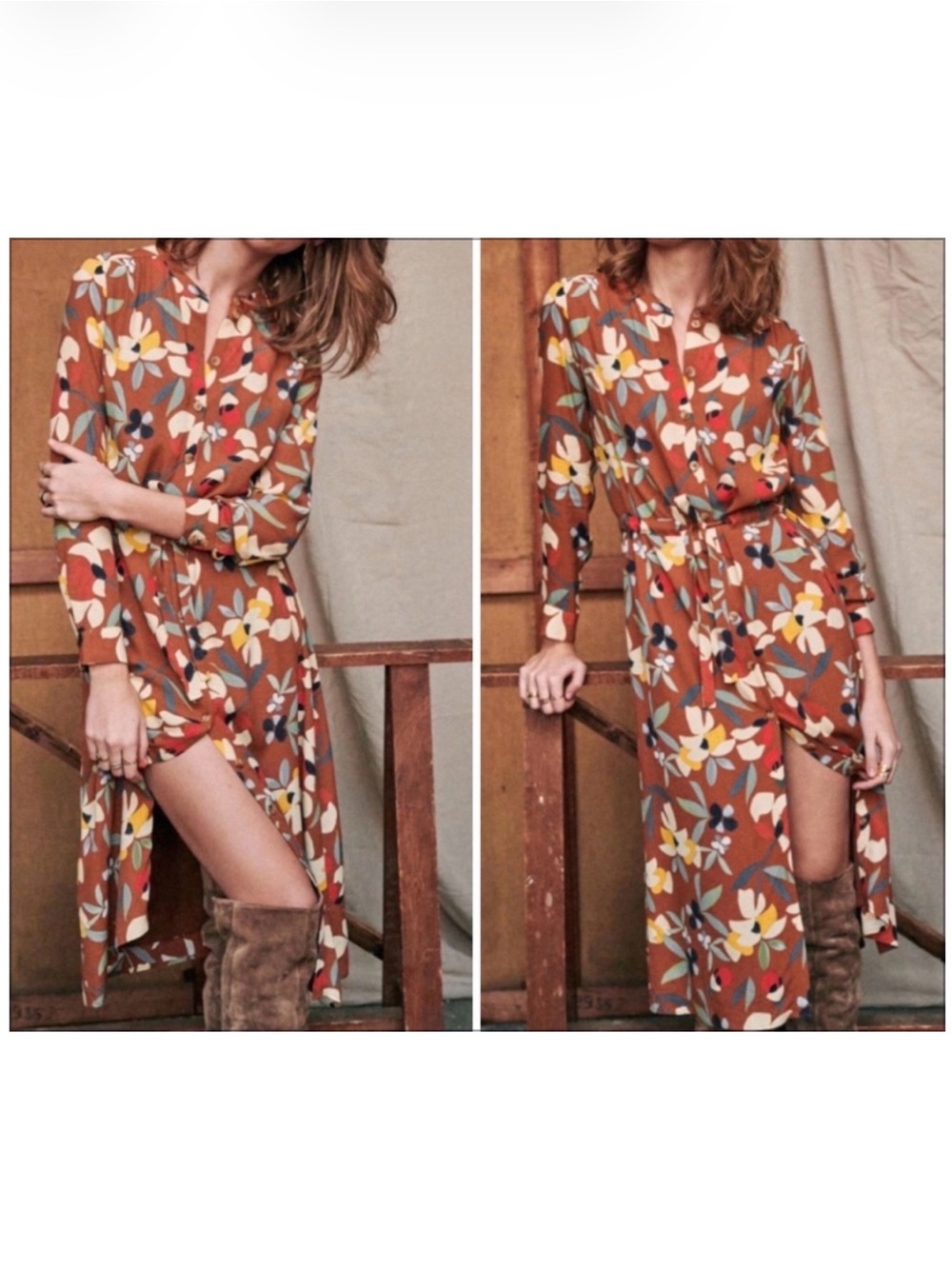 SEZANE Vicky Floral Button Down Toe Waist Dress Size 34 Size 2 - Picture 3 of 13